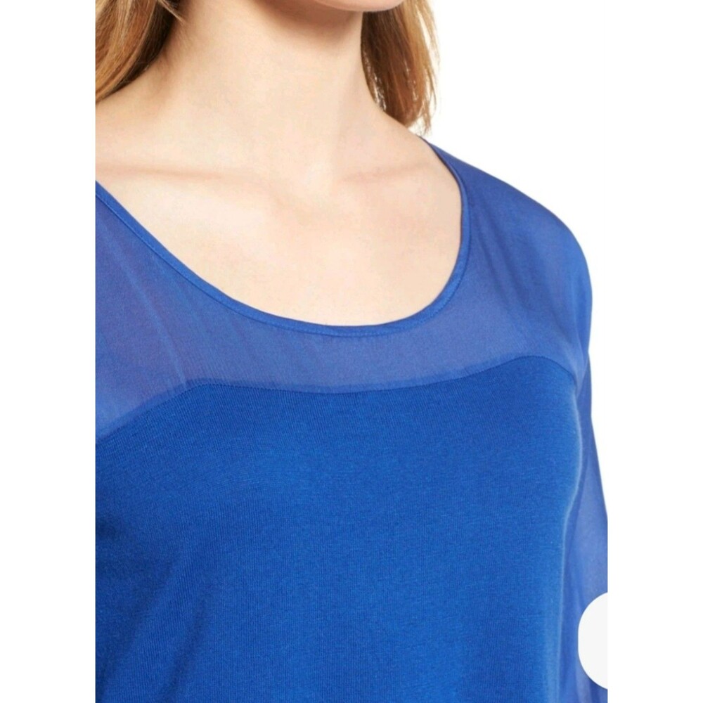 Eileen Fisher scoop neck woven contrast silk blend tunic cobalt blue‎ sz large
